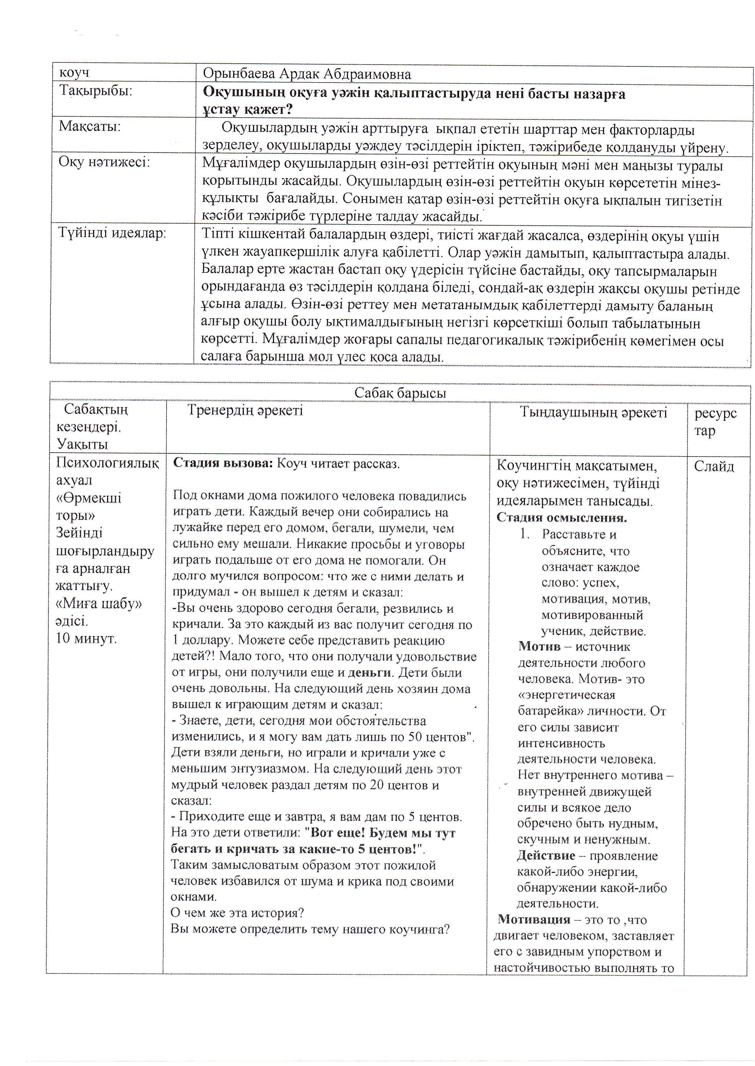 Коучинг: "Оқушының оқуға уәжін қалыптастыруда нені басты назарға ұстау қажет?"