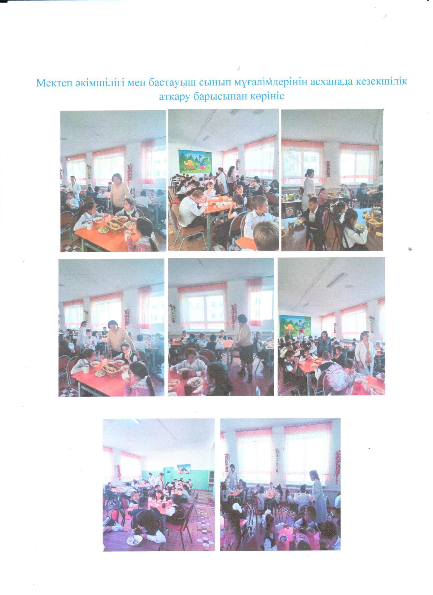 Мектеп әкімшілігі мен бастауыш сынып мұғалімдерінің асханада кезекшілік атқару барысы